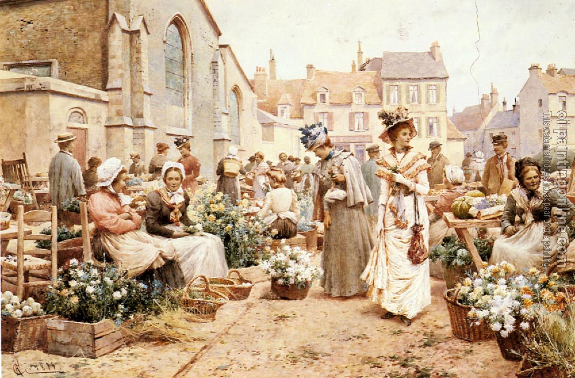 Glendening, Alfred - Flower Market in a French Town